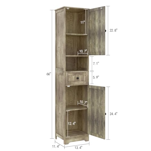 Tall Bathroom Cabinet,Storage Cabinet with 5 Shelves & 1 Drawer, with Adjustable Shelve, for Bathroom, Kitchen, Entryway, Living Room (Gray) - color: Grey