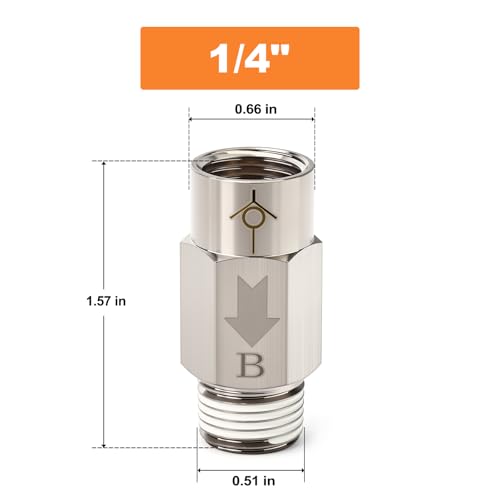GASHER 2Pcs One-Way Non-return Check Valve 1/4" Male x 1/4" Female Thread, Prevent Water Back-flow - size: 0.25 Inch