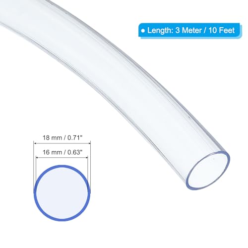PATIKIL PVC Tubing 5/8" ID x 5/7" OD (16 mm x 18 mm) 10 Ft / 3 Meter, Flexible Clear Vinyl Tubing Water Hose Tube for Reverse Osmosis Systems Water Filters, Clear - size: 5/8" x 5/7" x 10 Ft