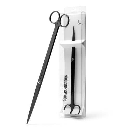 UNS Aquascaping Tools - Stainless Steel, Rust Resistant, Freshwater Planted Tank, Saltwater Reef Aquarium Maintenance Accessory - Trimming Stems & Carpets, Coral Cutting - Straight Scissors, Black - color: Black