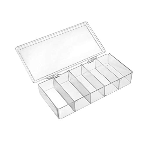 uxcell Component Storage Box - PS Fixed 5 Grids Electronic Component Containers Tool Boxes Clear White 180x85x34mm