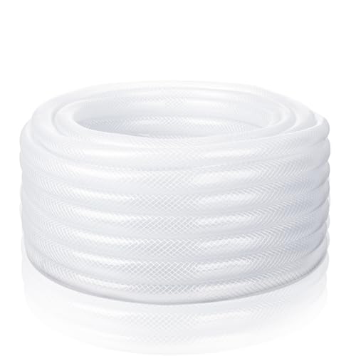 3/8" ID x 19/32" Od x 50 ft Braided PVC Tubing Reinforced Clear Vinyl Hose, Heavy Duty Flexible High Pressure PVC Braided Hose for Water Home Garden Aquarium Washing - size: 3/8" Id