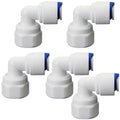 1/4"F Elbow to 1/4" Push-Fit for RO Water Filter, 5 Pcs | Elbow quick-connect fitting connects 1/4" female thread to 1/4" hose for RO filters, beverage dispensers & water systems. - style: 1/4"FPT to 1/4" QC Elbow Adapter