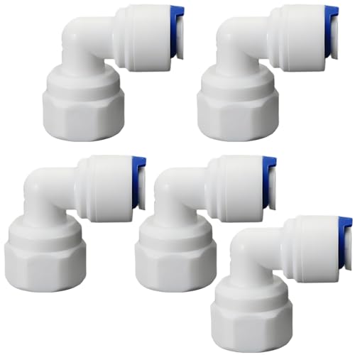 1/4"F Elbow to 1/4" Push-Fit for RO Water Filter, 5 Pcs | Elbow quick-connect fitting connects 1/4" female thread to 1/4" hose for RO filters, beverage dispensers & water systems. - style: 1/4"FPT to 1/4" QC Elbow Adapter