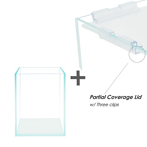 Nano Tall Rimless Frameless Extra Clear Glass Aquarium, Low Iron Glass Tank, 5mm Glass, White Leveling Mat Included, w/Lids Options - size: 1.2 GAL 5.9x5.9x7.8 in