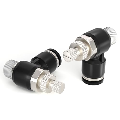 TAILONZ PNEUMATIC 3 Pack SL-1/4-N2 Push to Connect Air Line Fitting Air Flow Control Valve 1/4 Inch od 1/4 Inch Npt Elbow 90 Degree Air Speed Control Valve Fitting Push Lock - size: 1/4"OD1/4"NPT