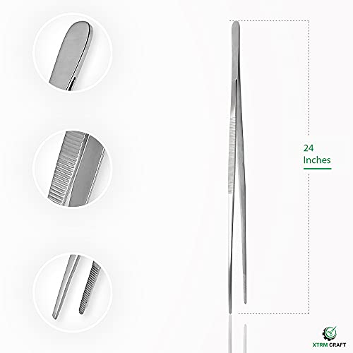 Thumb Dressing Forceps, Mulipurpose Tweezer Stainless Steel, Serrated Tip Straight 24 Inch - size: 24"