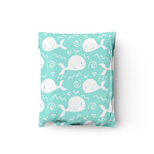 12x15 (50) Blue Whales Designer Poly Mailers Waterproof Self Sealing Tear Resistant Polymailers Shipping Envelopes Premium Printed Bags For Small Businesses - color: Blue Whale, size: 12x15
