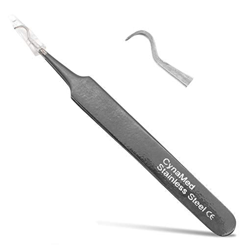 Blackhead Tweezer - Professional Curved Steel Tip Surgical Comedone & Splinter Extractor. Ideal Blemish & Acne Remover Tool Means Flawless Facial Skin (Black) - color: Black
