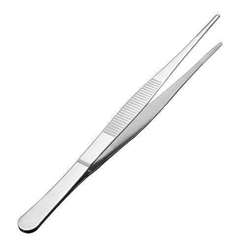 uxcell 1 Pcs 8-Inch Stainless Steel Straight Blunt Tweezers Serrated Tip Daily Garden Tool - size: 8-Inch