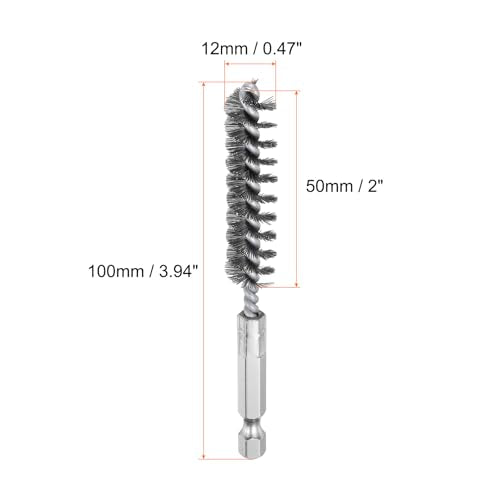 HARFINGTON 10Pcs Stainless Steel Bore Brush 12mm Dia 4" Long Cleaning Twisted Wire Brush with Handle 1/4" Hex Shank for Tubes, Ports, Bearings - size: 12mm
