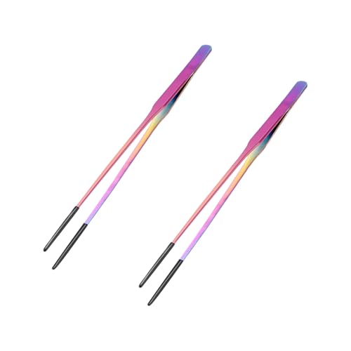 Reptile Feeding Forceps, 2 Pieces with Rubber Tips, 10.6-Inch Straight and Curved Tweezers, Aquarium Supplies, Dazzling Colors - color: Dazzling Colors