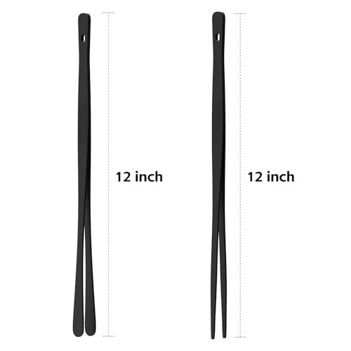 Tifanso Kitchen Tongs for Cooking - 2PCS 12" Stainless Steel Cooking Tongs Tweezers, Metal Fine Kitchen Utensils with Precision Serrated Tips, Professional Chef Tweezers for Serving, BBQ, Pasta, Salad