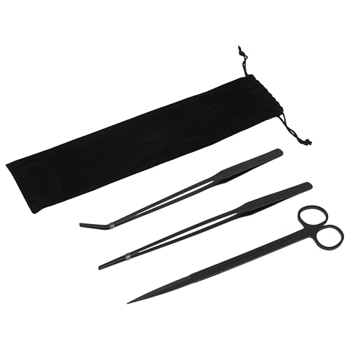Mandala Crafts Black Stainless Steel Aquascaping Tools Kit – Aquarium Plant Tools with Tweezers and Scissors for Fish Tanks, Hospital Tanks, Goldfish Bowls, Aquariums, and Terrariums - color: Black 3-in-1 Kit, size: 10 Inches