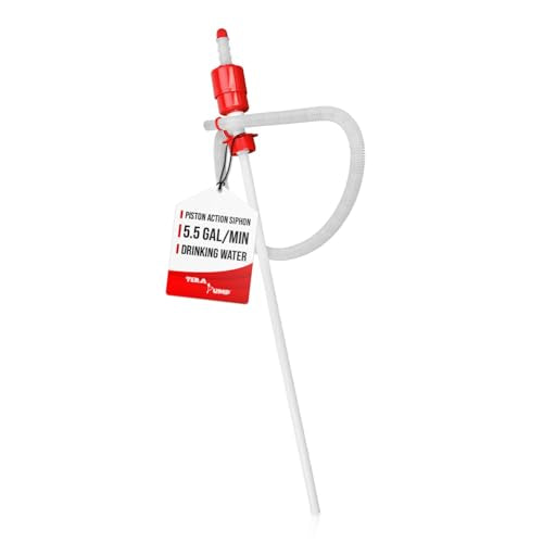 TERA PUMP Large Industrial Barrel Siphon 55-Gallon Drum Pump (BPA-Free) for Drinking Water, Gas, Diesel (5 GPM) - style: 5 GPM