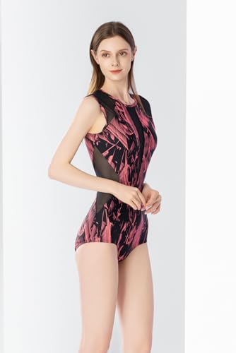 Women's Mesh Swimsuits One Piece Cutout Bathing Suits Backless Hollow Out Swimwear Sexy See Through High Cut Monokini - color: Red, size: 10