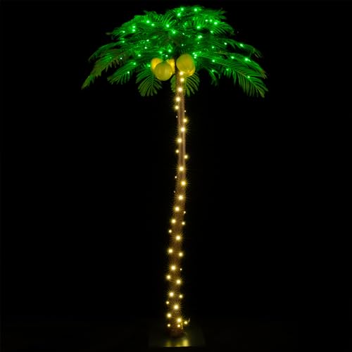 TYBEEU 7ft Lighted Palm Tree with 208 LED Lights & Glowing Coconuts, Dimmable, Decorative Artificial Tree for Indoor & Outdoor Use, Perfect for Home, Garden, Patio, Summer, Tropical Party & Holiday - size: 7ft