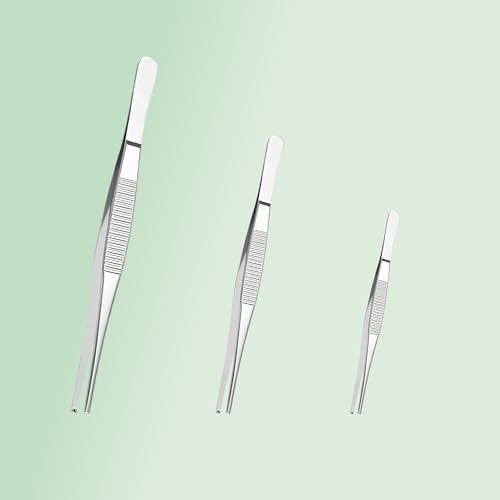 3PCS Stainless Steel Tweezers Set 8" 10" 12", Long Kitchen Tongs with Precision Serrated Tips for Cooking, Medical, Garden, Aquarium and Laboratory Use