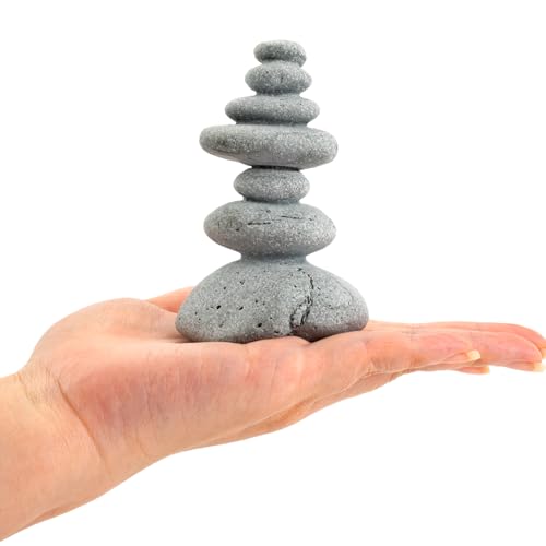 Aquarium Decor,7-Stone Mini Stacked Zen Rock Stone Decor – Balanced Stones Cairn Statue for Garden, Fish Tank, and Micro Landscape (3.7" H)