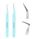Ms.Queen Eyelash Tweezers for Extensions, 2Pcs Fiber Tip Grip 45 and 90 Degree Mega Volume Tweezers Set for Lash Extensions-Blue - style: 2Pcs Tweezers Set C