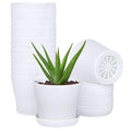 JERIA 16-Pack 4" Plastic Flower Plant Pots Thickened Seedlings Nursery Pots, Flower Plant Container Seed Starting Pots with Pallet (White) - color: White
