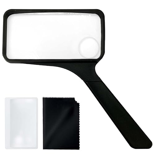 MAGDEPO 3X/5X Rectangular Large Handheld Magnifying Glass Bifocal Magnifier Acrylic Lens for Senior, Low Vision Reading Small Texts on Bottle, Labels, Menus, Hobbies