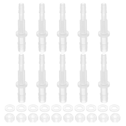 uxcell 10Pcs Plastic Hose Barb Fitting, 5/32" x 1/4" Bulkhead Adapter Union Splicer Mender Pipe Connector with M6 Nut and Washer for Aquarium Air Water Fuel - size: 5/32" x 1/4", M6 Nut