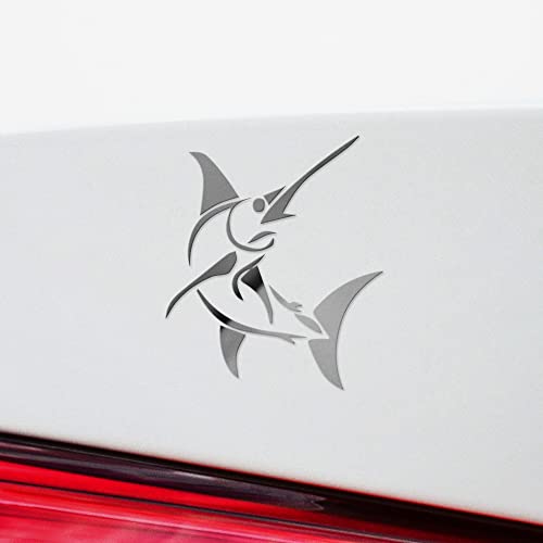 Decal Stickers of Stylized Marlin Fish (Metallic Silver) (Set of 2) Premium Waterproof Vinyl Decal Stickers for Laptop Phone Accessory Helmet Car Window Mug Tuber Cup - BICVER1512502SIW19Y24 - color: Metallic Silver, size: 4.8'' x 5.6''