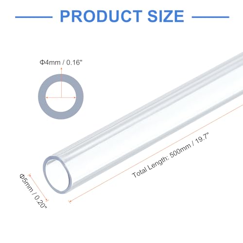 uxcell 10 Pcs Clear Plastic Rigid Tubing 4mm ID x 5mm OD, 0.5 Meters Length Round Polycarbonate Tubing for Aquarium Water Pipe, Water Cooling System, Plumbing - size: 4mm x 5mm