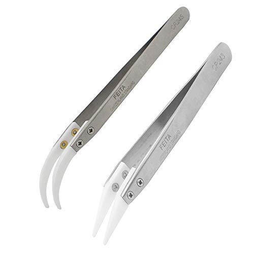 Ceramic Tweezer Set - FEITA Ceramic Precision Tweezers for Electronic Repair, DIY Hobbies - NO MORE BROKEN TIPS! (2-Pcs) - color: Silver - 2pcs