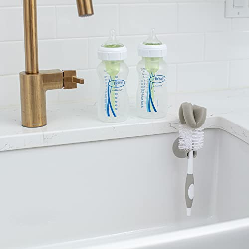 Dr. Brown's Reusable Sponge Baby Bottle Cleaning Brush with Suction Cup Stand, Scrubber and Nipple Cleaner, BPA-Free, Gray, 1-Pack - color: Gray Bottle Brush, size: 1-Pack