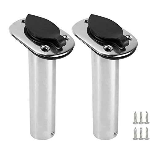 ISURE MARINE 2PCS Boat Stainless Steel Polished Fishing Rod Holder Flush Mount 15/30/90 Degree Casting Flange with Rubber Cap, Liner, Gasket PVC Cap and Inner Tube for Marine Yacht Kayak - color: 2pcs 15°