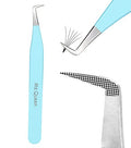 Ms.Queen Volume Tweezers For Eyelash Extensions, Fiber Tip Grip Lash Tweezers L-Shape Boot Mega Volume Mink Lashes Tweezers, Blue - style: 90 Degree Boot Tweezers