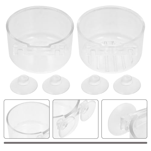Luxshiny 2pcs Aquarium Fish Food Feeders with Red Feeding Cup and Aquatic Plant Cup Plastic Tank Wall Fish Feeding Dish for Blood Worms and Flake Food Supplies