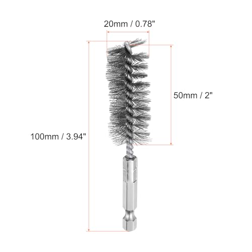 HARFINGTON 10Pcs Stainless Steel Bore Brush 20mm Dia 4" Long Cleaning Twisted Wire Brush with Handle 1/4" Hex Shank for Tubes, Ports, Bearings - size: 20mm