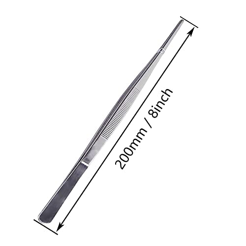 8 Inch Straight Tip Long Forceps Tweezers, Serrated Flat Tips Surgical Tongs Jewelers Needle Metal Sewing Sharp Kitchen Cooking Tweezers With Teeth Knurled Handles (1PCS-200mm) - color: Straight-1pcs-8inch