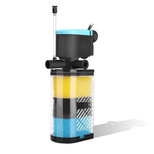 Aquarium Filters – 3-Stage Aquarium Filter in-Tank Filter Internal Filter Fish Tank Filter Turtle Filter for 10-40 Gallon Fish Tanks with Dual Water Outlet and Aeration - size: For 10-40 Gal Tank