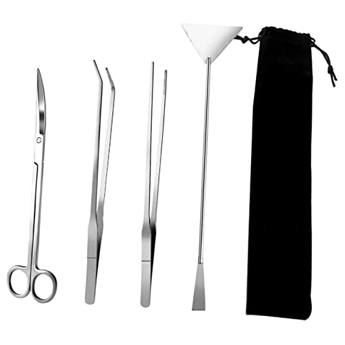 1set Stainless Steel Aquarium Cleaning Tool Kit Aquascaping Tweezers Scissors and Spatula for Plant Maintenance Set Storage Bag for Freshwater Aquariums