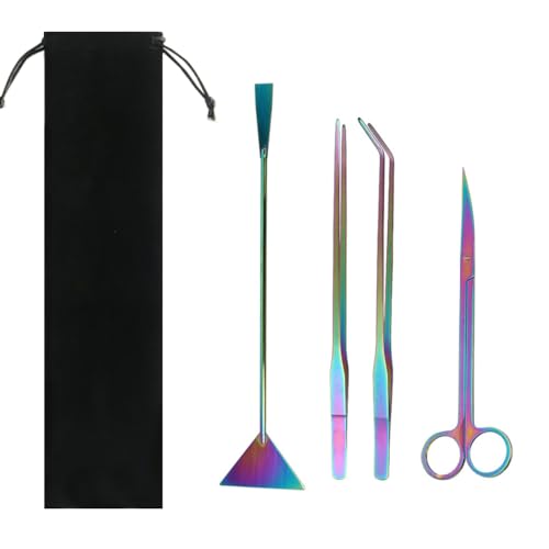 Aquarium Aquascaping Tools Kit,4 in 1/5 in 1/6 in 1 Stainless Steel Aquatic Plants Tweezers Scissors Spatula Cleaning Tool Set W/Storage Bag for Aquariums Fish Tank - size: 4-in-1