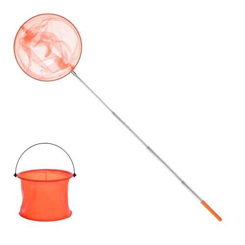 M METERXITY 1-Set Telescopic Fishing Net for Teenagers, Extendable 18.89 Inches Adjustable Handle Small Nets with Bucket for Catching Bug/Small Fish/Shrimp/Aquarium/Outdoor [Orange]