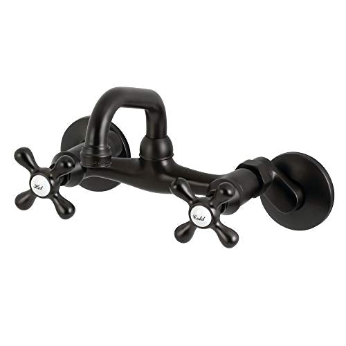 Kingston Brass KS212MB Kingston Two-Handle 2-Hole Wall Mount Bar Faucet in Matte Black - color: Matte Black