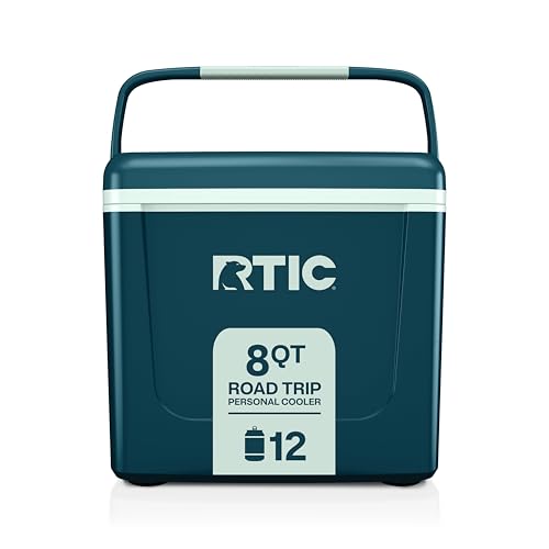 RTIC 8 QT Road Trip Personal Cooler, Small, Compact, Insulated, Portable Ice Chest Box for Food, Drink, Beverage, Beach, Camping, Picnic, Fishing, Boat, 12-Can Capacity - color: Marine/Fresh Mint