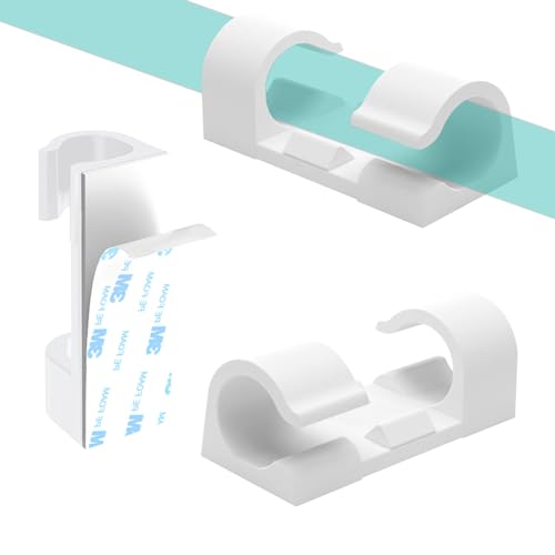 60 Pcs White Cable Clips with 3M Adhesive, Wire Holders Under Desk, Cord Management for Wall, Car, Ethernet, PC, Christmas Light Indoor/Outdoor - color: White