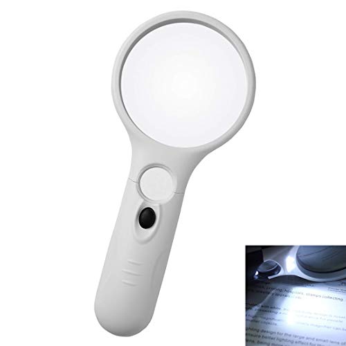 Magnifying Glass with Light 3X 45X Handheld Magnifier 3 LED Light Magnifying Glass for Reading Small Prints Reading Inspection Jewellery Hobbies Crafts (White) - color: White