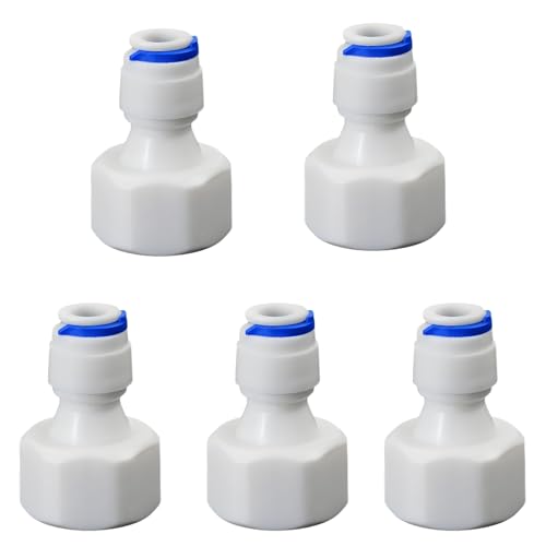 1/2" Female Thread Straight x 1/4" PE Hose OD Push-In Quick-Connect Fitting for RO Reverse Osmosis Water Filter Plastic Joint, Beverage Dispenser & Water Filtration/Purification Systems (5PCS) - style: 1/2"FPT to 1/4" QC Straight Adapter