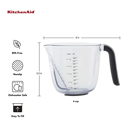 KitchenAid Universal Easy View Angled Measuring Cup, Large, Clear with Black Handle - color: Black, size: Large, style: Angled