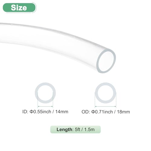 M METERXITY Clear Plastic Tubing, 0.55Inch(14mm) ID 0.71Inch(18mm) OD, 5ft(1.5m) Length PVC Tube Low Pressure Flexible Vinyl Tubing for Garden/Water Hose Airline Tube Aquarium - size: 0.55"×0.71"×5ft