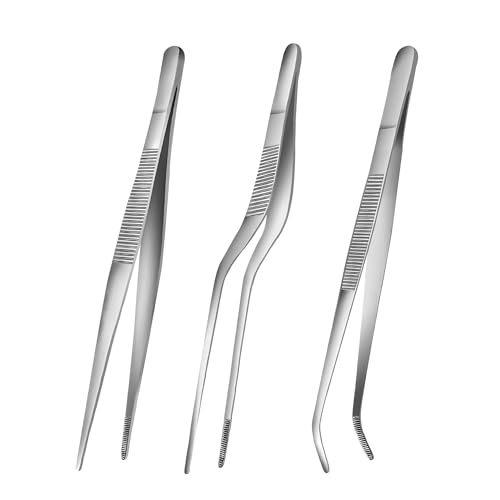 8-Inch Kitchen Tweezers Tongs Stainless Steel Kitchen Tweezers for Cooking Chef Tweezer Professional Skinny Culinary Tongs for Pasta Food Plating BBQ (3PCS) - size: 8INCH