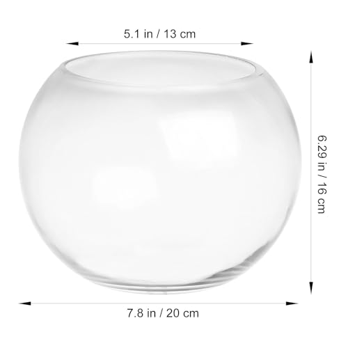 Yardwe 2 Gallon Round Glass Fish Bowl Transparent Desktop Aquarium for Goldfish and Hydroponic Plants 7.8 Inch Small Fish Tank for Home Office Decoration