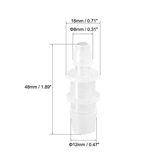 uxcell Aquarium Air Valve Connector Straight Clear White Plastic Airline Tubing 8mm to 12mm
